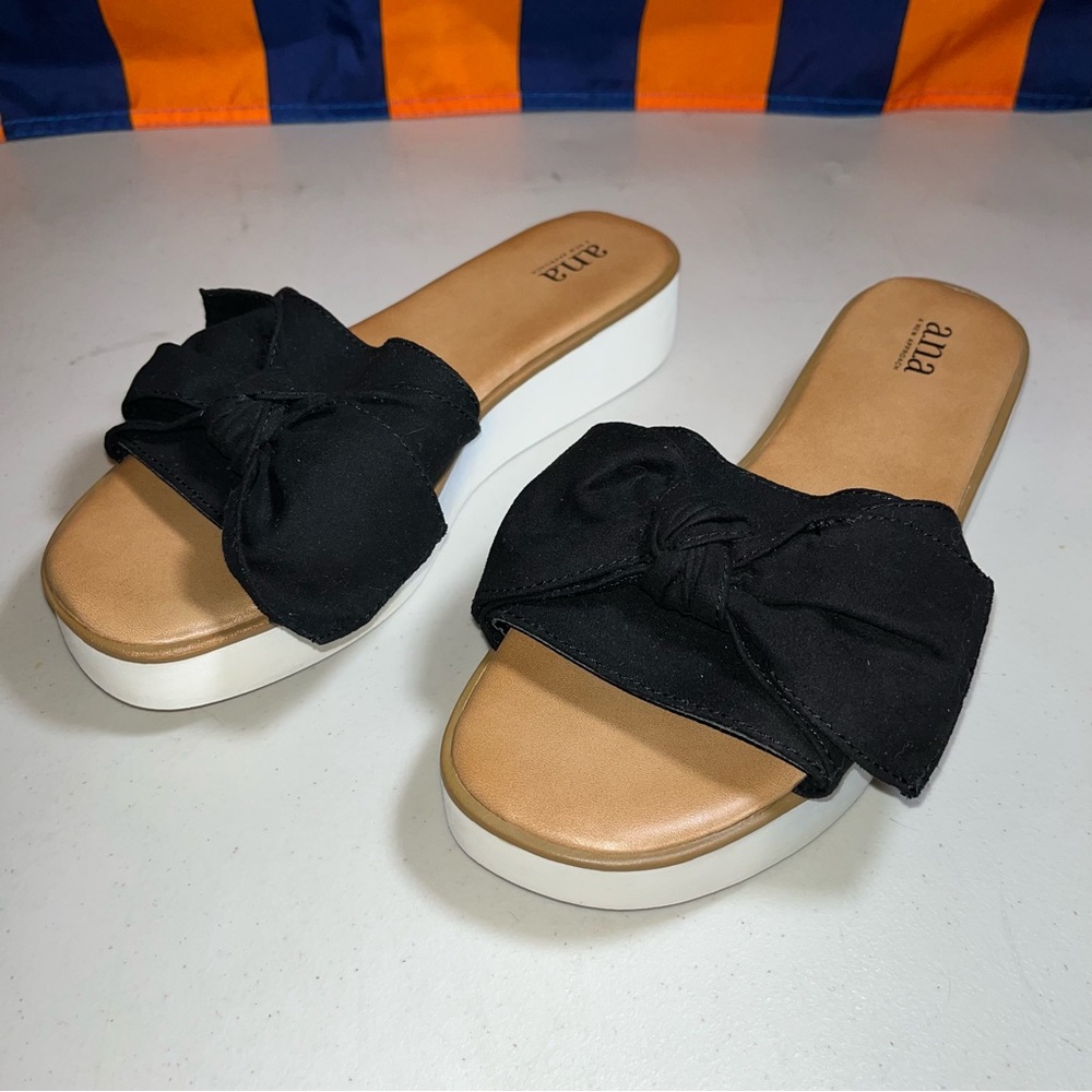 A.N.A. Ballard suede Bow black Women's Slip-On Sandal Comfort Slides size 8M